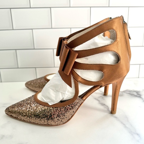 NWOT Boden Glitzy Bronze Satin Party Heels - Picture 4 of 9